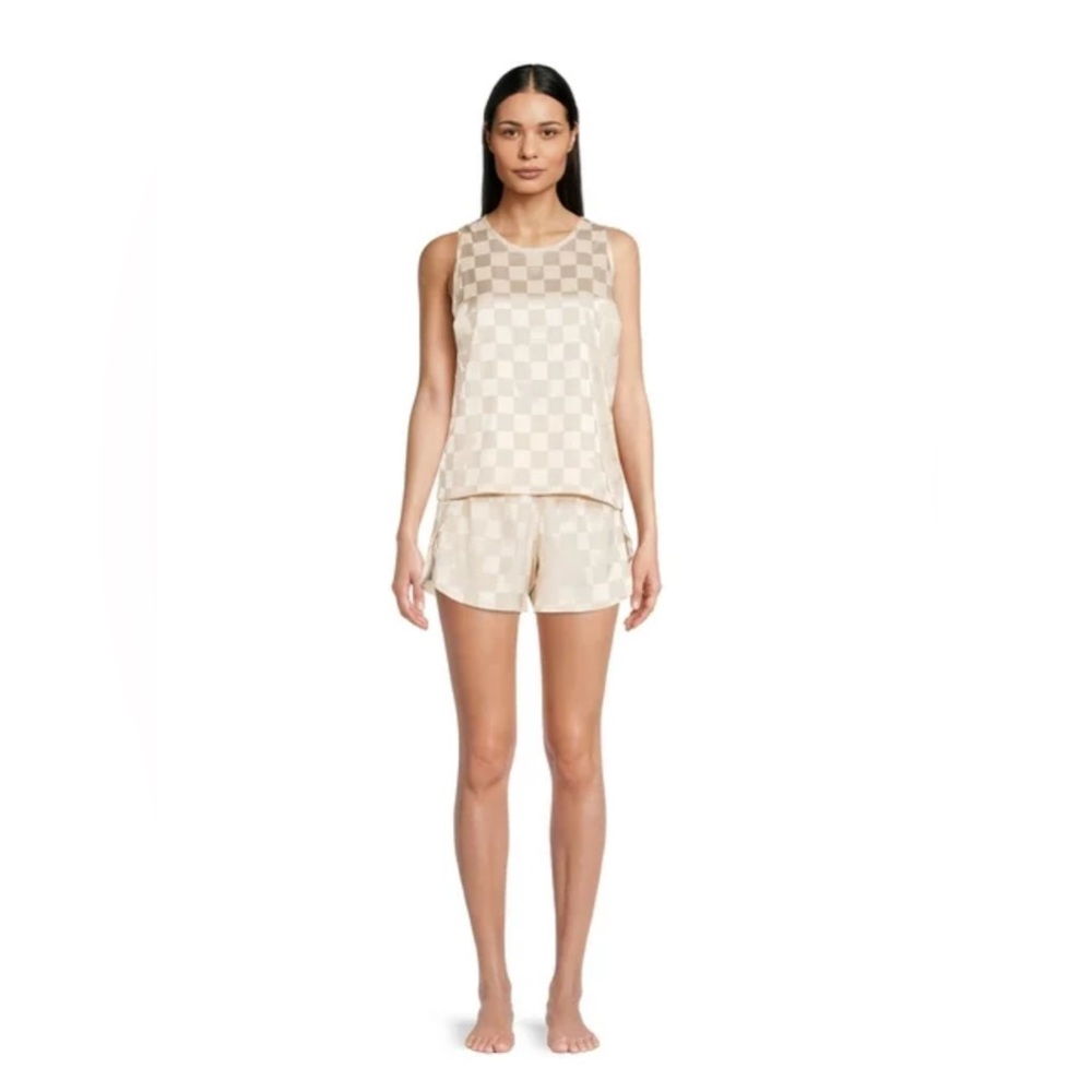 Lissome Women's Plus Satin Checkered Tank Top and Shorts Sleep Set, 2-Piece